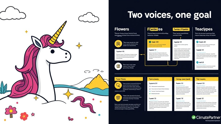 Split-screen of colorful social media graphic and structured infographic for ClimatePartner.