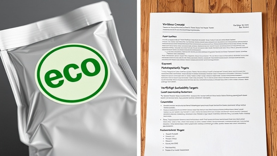 Contrast between greenwashed packaging and a document with real sustainability targets.