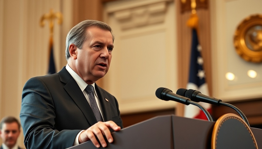 Political figure discusses Israel Hamas peace deal at podium.