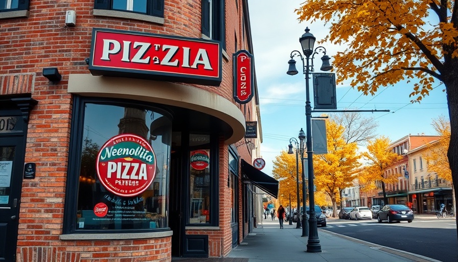 Traditional Neapolitan pizza sign outside Calgary pizzeria.
