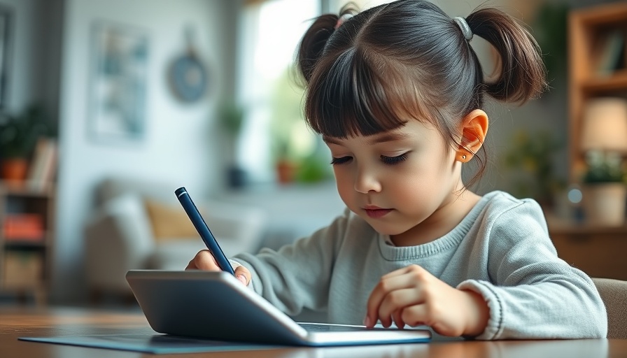 Focused young girl studying at home with tablet during teacher strike.
