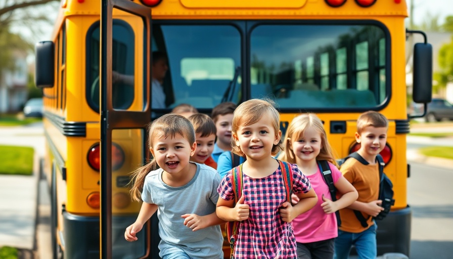 Children boarding school bus in Calgary