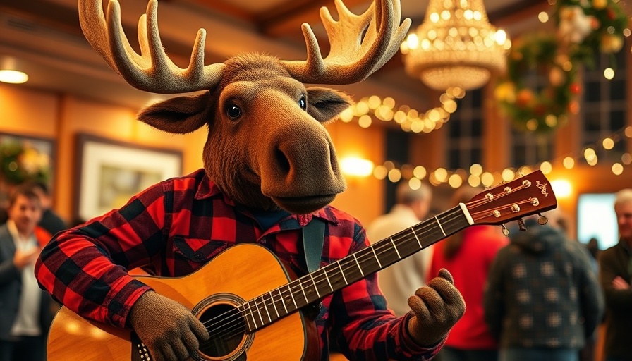 Moose-headed figure plays guitar at a Calgary Halloween event