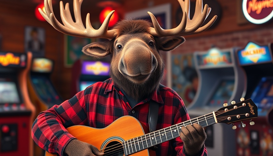 Calgary seasonal events: Moose playing guitar indoors.