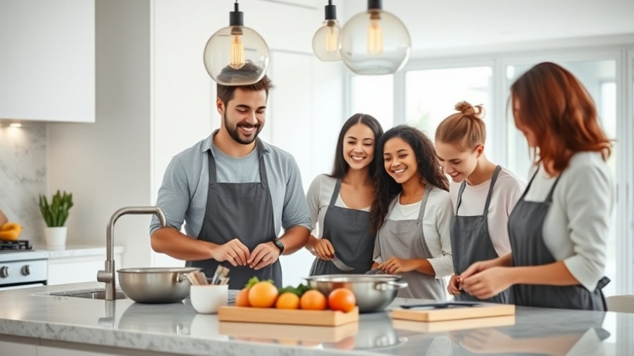 Family cooking in modern Logan Landing kitchen, bright space.