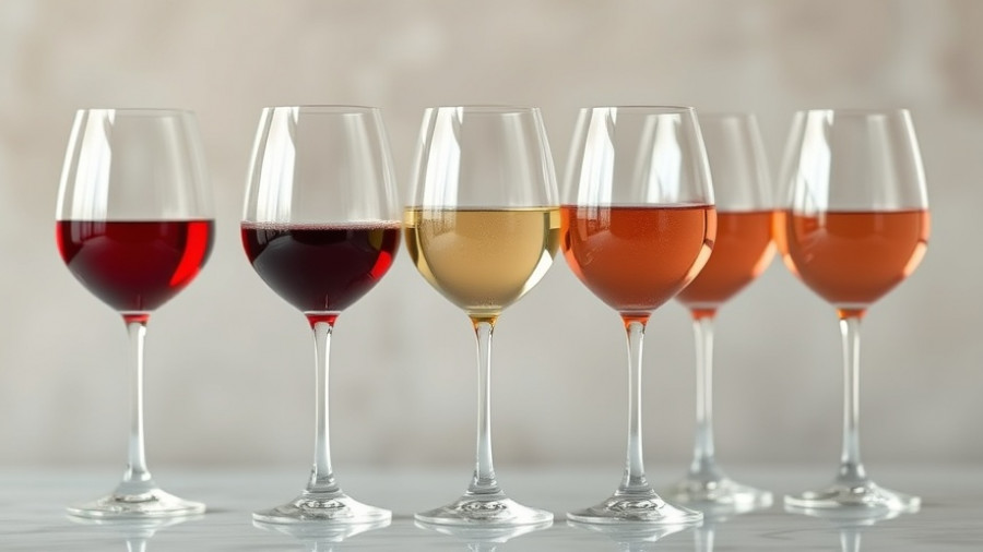 Variety of wines in glasses showcasing wine tasting vocabulary.