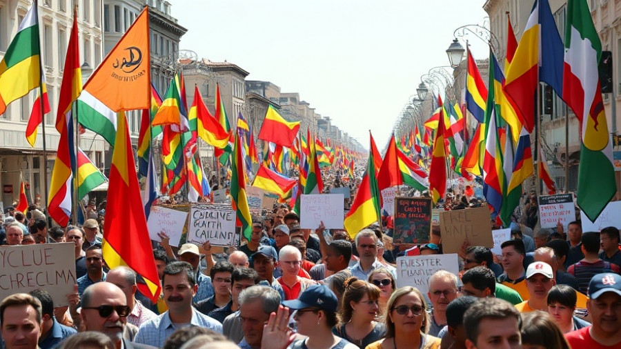 No Kings protest with flags and signs against Trump