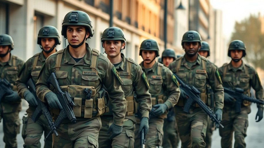 National Guard troops walking in Chicago deployment.