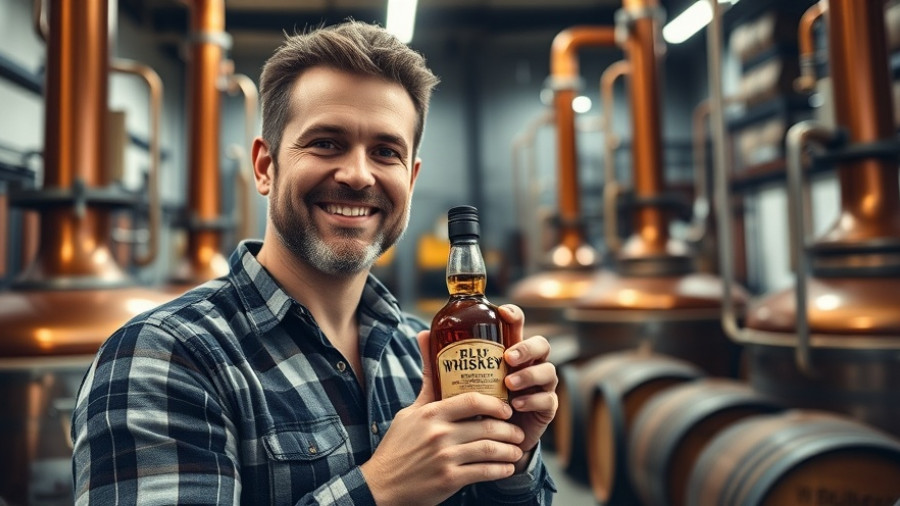 Man holding whiskey at Calgary craft distillery.