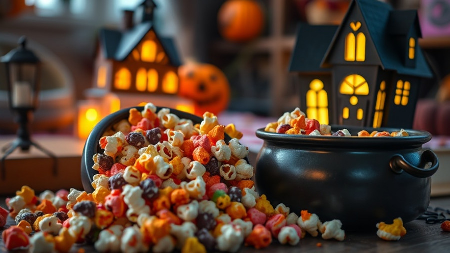 Whimsical Halloween popcorn for themed movie nights.