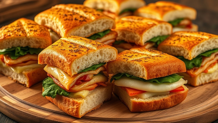 Mercato's Market new sandwich lineup on a wooden platter.