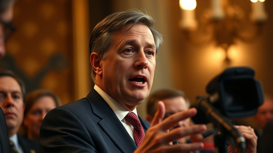 Political figure addressing SNAP benefits crisis in formal setting.