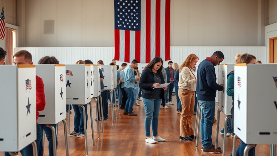 Election Day 2025 Voter Sentiment captured in a polling station with engaged voters.