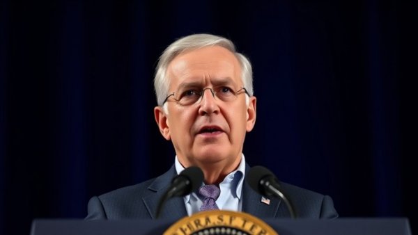 Elderly man speaking at podium with presidential seal. Trump administration SNAP benefits full funding