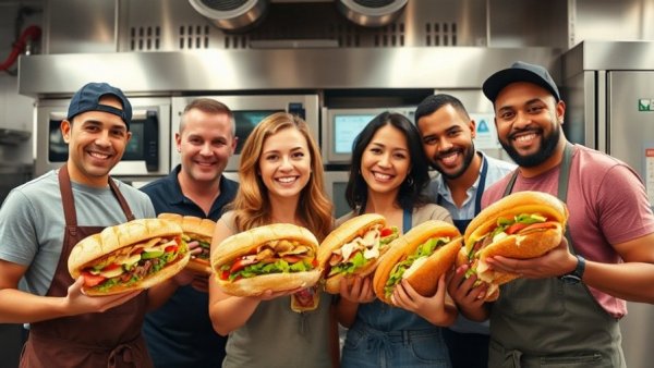 People holding Italian sandwiches in a Calgary kitchen