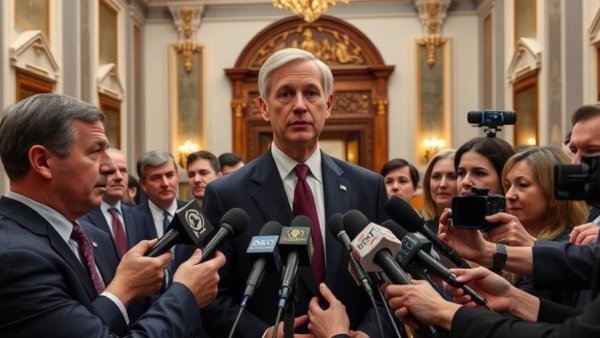 Politician discussing government shutdown vote with reporters.