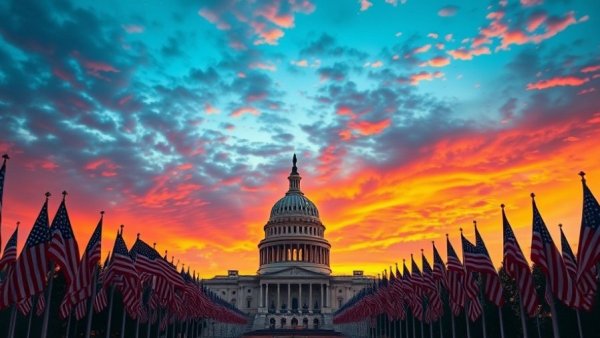 Government Shutdown Updates: U.S. Capitol with American flags displayed.