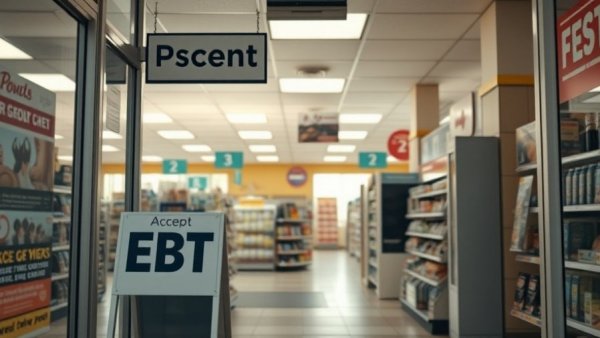 Store entrance displaying EBT acceptance sign, Supreme Court SNAP benefits context