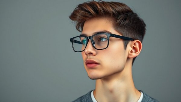 Stylish young man with designer eyeglasses looking thoughtful in Toronto.