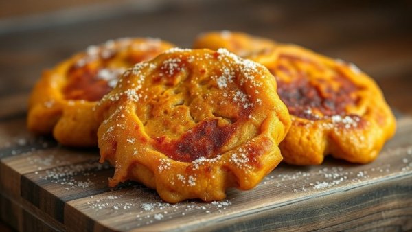 Golden pumpkin fritters on a wooden table