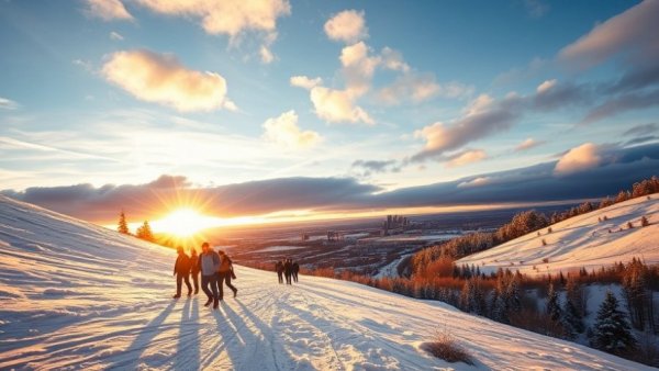 People enjoy Calgary walking trails with city skyline backdrop.