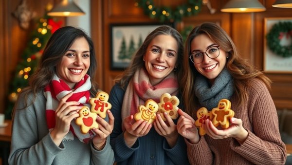 Women selling cookies at Magic of Christmas cookie sale, smiling.