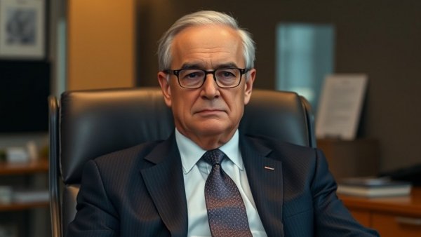 Older man wearing a suit, sitting in an office.