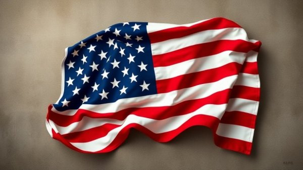 Vibrant USA flag waving gracefully in soft lighting.