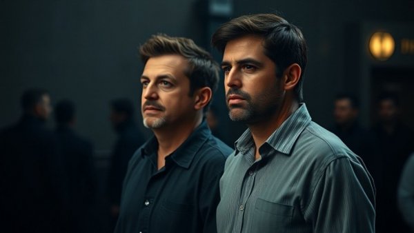 Candid photo of two men in a dim setting, Epstein photos Trump Clinton context.