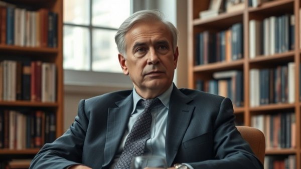 Person discussing in a library setting related to Epstein files release Trump.