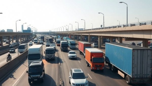 Heavy traffic on a highway under clear skies during daytime.