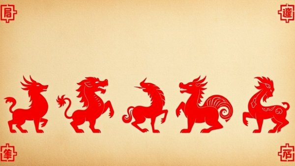 Traditional Chinese zodiac symbols on parchment background.
