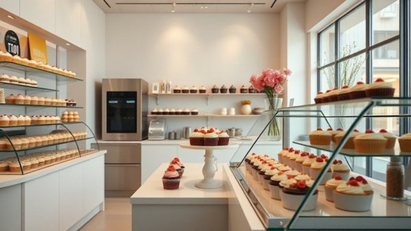 CeCe's Coffee in Calgary modern cupcake display with warm lighting.