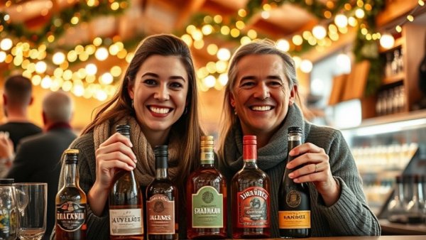 Smiling pair at a festive booth for TRIBUTE Banff Festival.