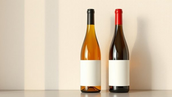 Elegant zero-proof wine bottles on wooden table.