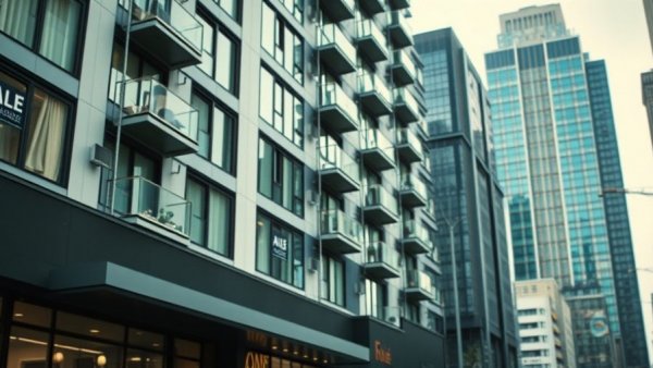 Urban apartment for sale sign highlighting High River and Canmore home price growth.