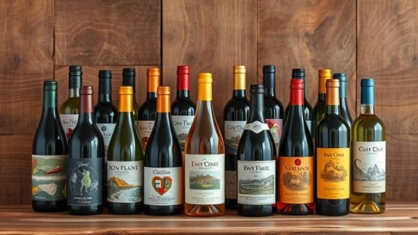 Eclectic wine bottle collection for 2026 Wine Trends on wooden shelf.