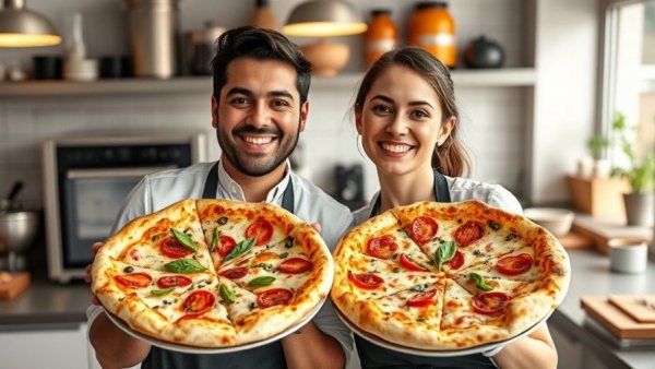 Calgary family sharing gourmet pizzas in modern kitchen, Instagram sensation