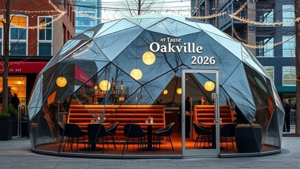Taste of Oakville 2026 glass igloo dining setup with twinkling lights.