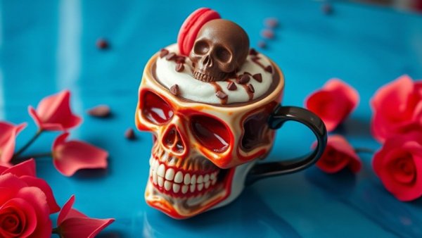 Unique gourmet hot chocolate in skull mug at YYC Hot Chocolate Fest 2026