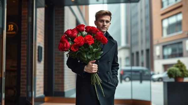 Win $500 to Fairmont Hotels contest image: man entering hotel with roses.