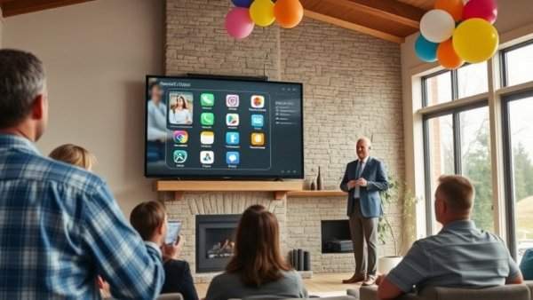 Home automation solutions presentation with smart home interface.