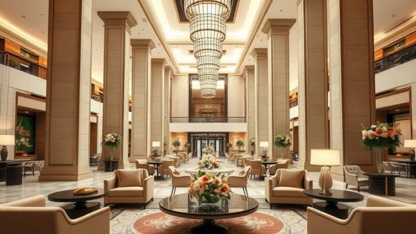 Luxurious hotel lobby with plush seating and floral decor, ideal for VIP experiences.