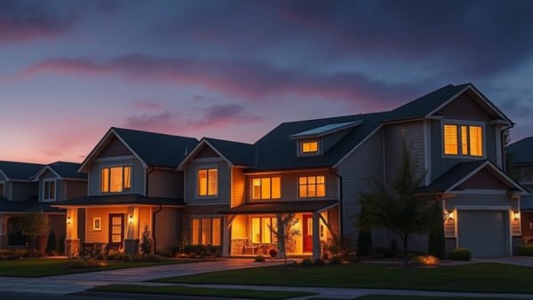 Modern suburban home exemplifying Built Green certification at dusk.