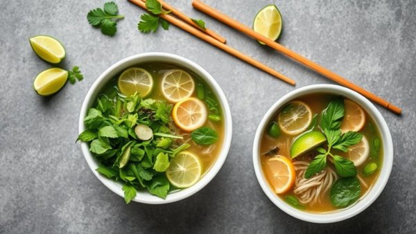 Vibrant Vietnamese pho with fresh herbs and lime – Best Soup in Calgary.
