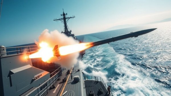 U.S. military operation at sea firing missile