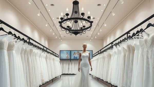 Elegant bridal boutique interior with luxurious gowns, Calgary Bridal Boutique.