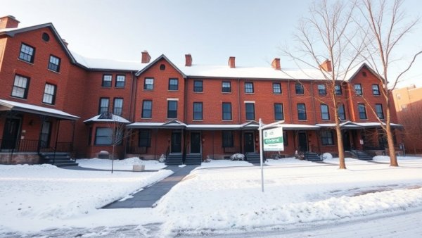 Brick townhouse for sale in snowy setting, qualifying income to get a mortgage.