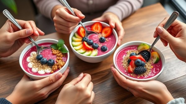Colorful acai bowls enjoyed at health-focused fast-casual café in Calgary.