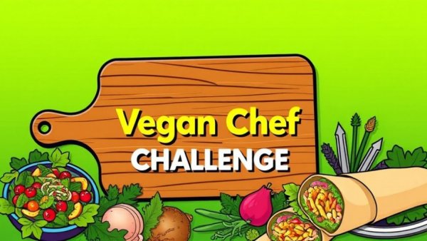 Vegan Chef Challenge Canmore promotional graphic with food elements.
